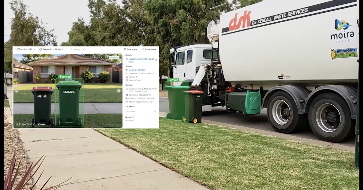 Truck servicing a cart with a WasteVision AI service verification event