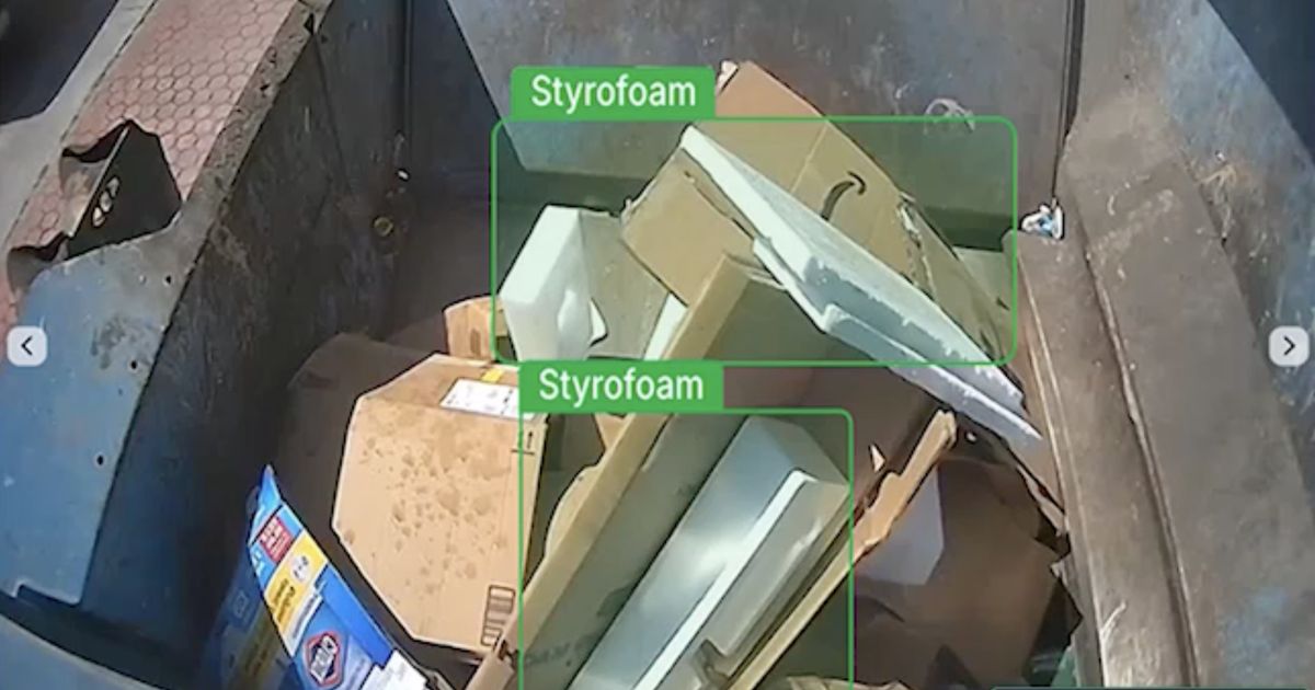 AI contamination detection flagging styrofoam in a recycling cart